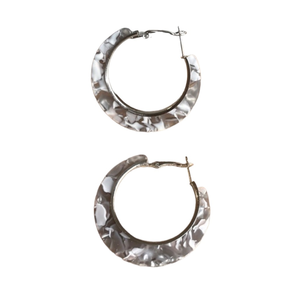 Gray Marbled Hoop Earrings